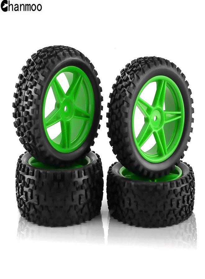 Chanmoo 1/10 RC Off Road Tires and Wheels Rims 12mm Hex Set Front and Rear 87mm Rubber Buggy Tyres Foam Inserts for 1:10 Off-Road Car HSP Kyosho HPI Tamiya HSP 94107 94166 94106 94155 4PCS (Green) - Image 5